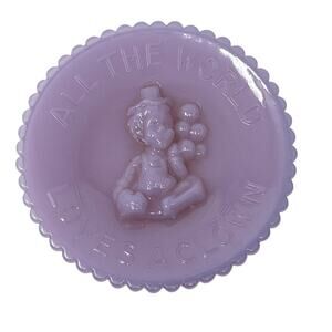 Mosser Glass “All the World Loves a Clown” Miniature Plate Lavender Opaque 3.5″